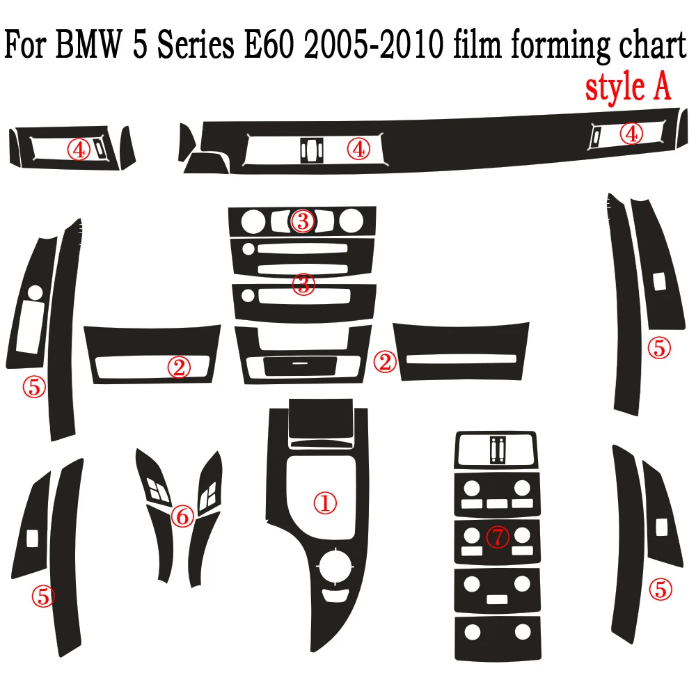 

For BMW 5 Series E60 2004-2010 Interior Central Control Panel Door Handle 5D Carbon Fiber Stickers Decals Car styling Accessorie