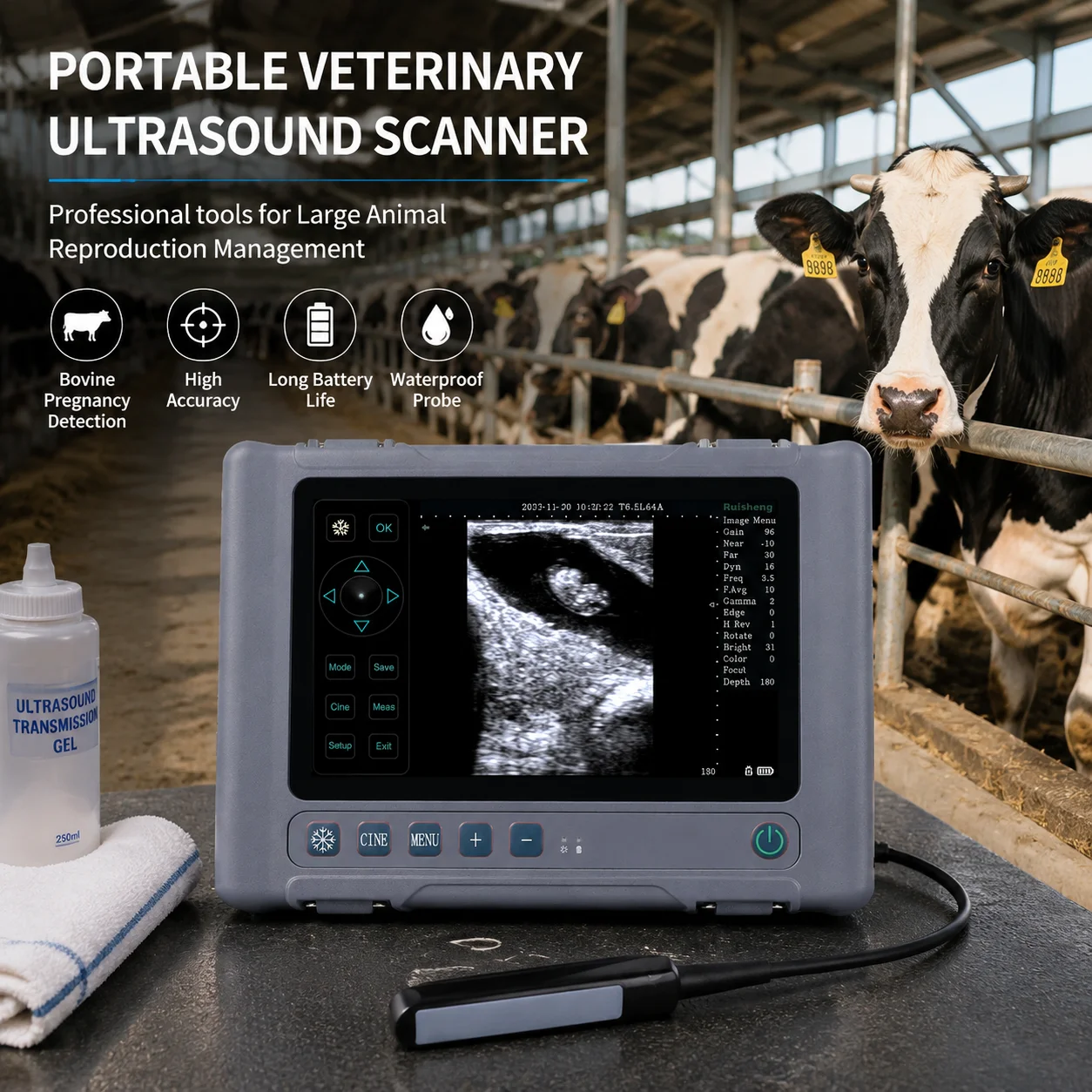 T1 Veterinary Ultrasound Machine Lightweight Touch Screen Device for Cattle and Horse Examination