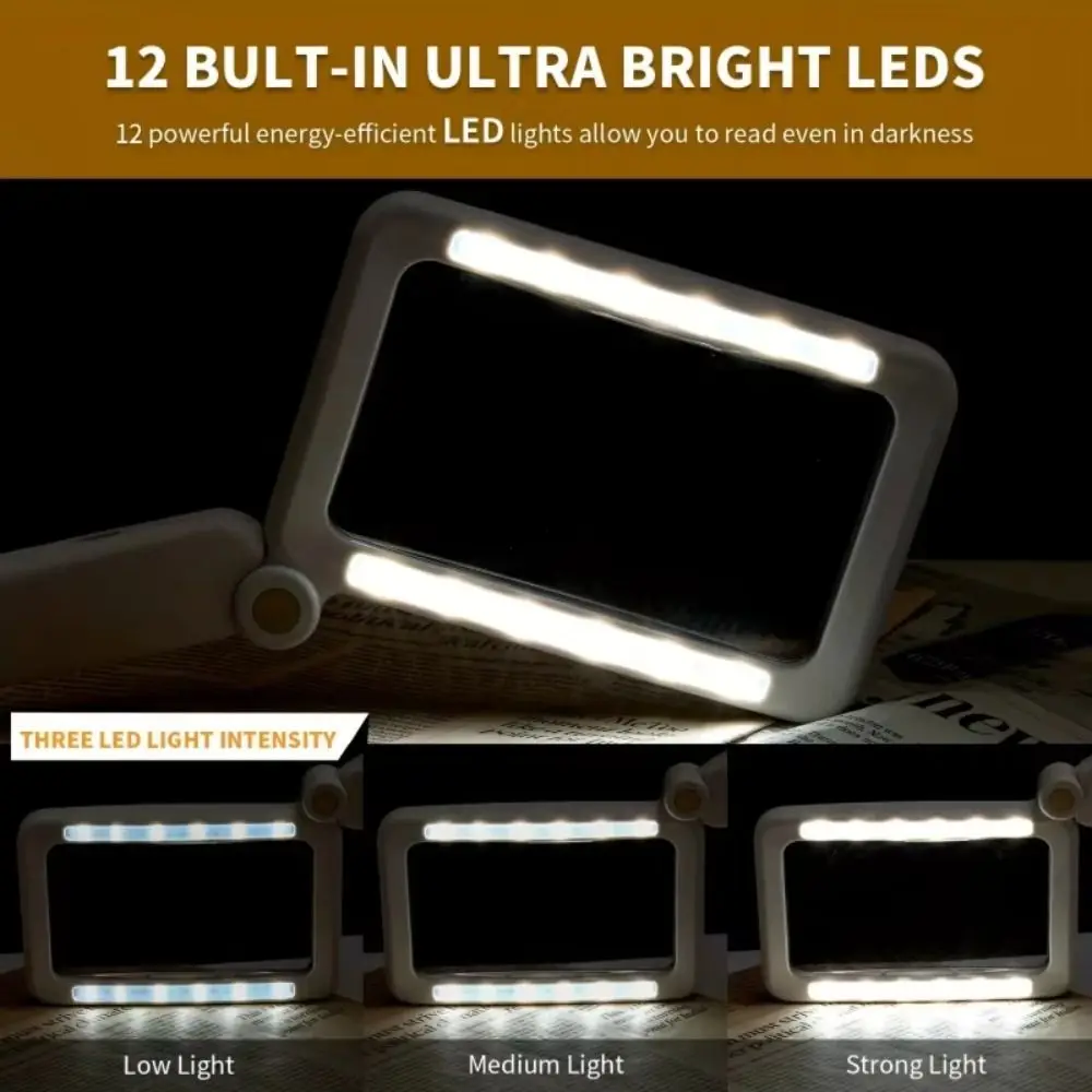 4X Magnification Magnifying Glass 3 Lighting Modes Large Lens Rechargeable Magnifier USB Rechargeable Folding Design