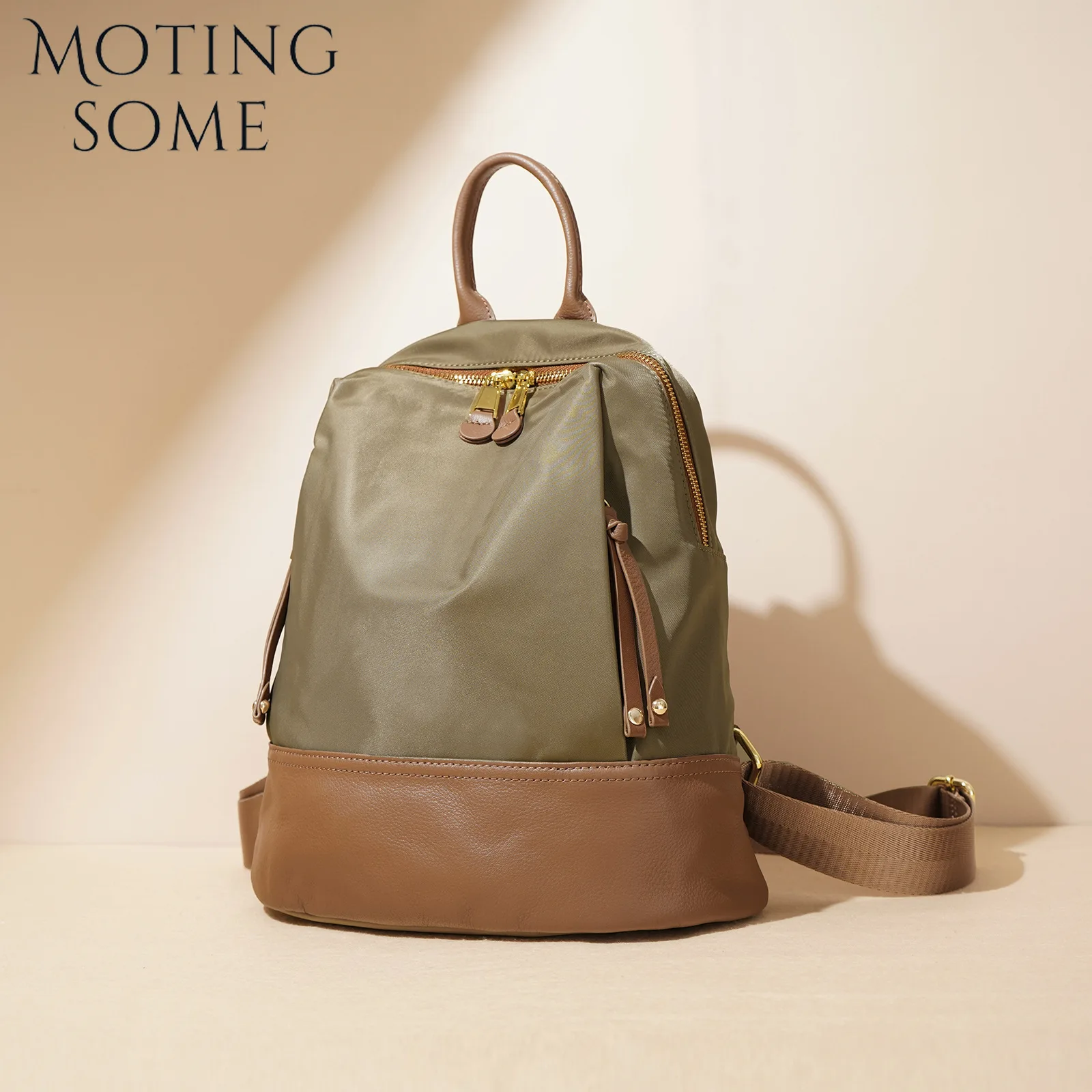 Motingsome School Bag Women Backpack Luxury Nylon + Cowhide 2024 New Autumn and Winter Travel Bag Oxford Cloth Junior Back Pack