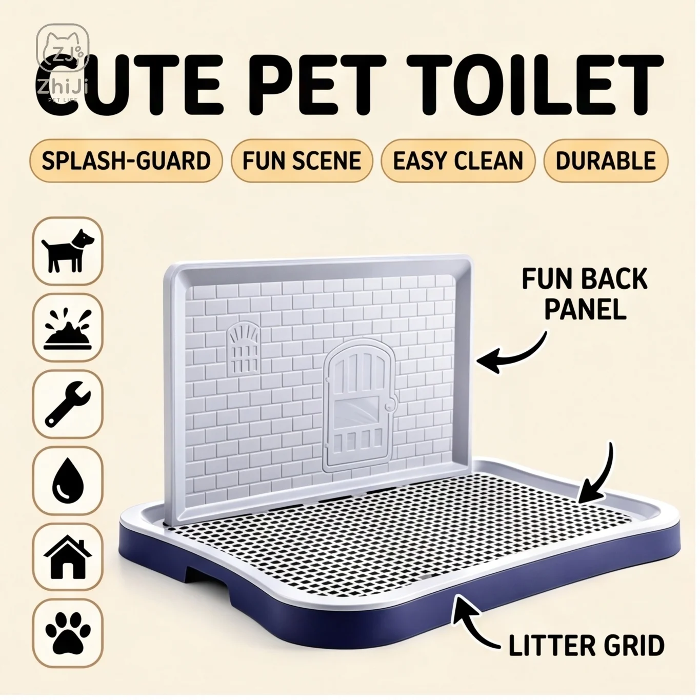 Large splash-proof dog toilet tray high-edge anti-skid design pet toilet supplies anti-skid