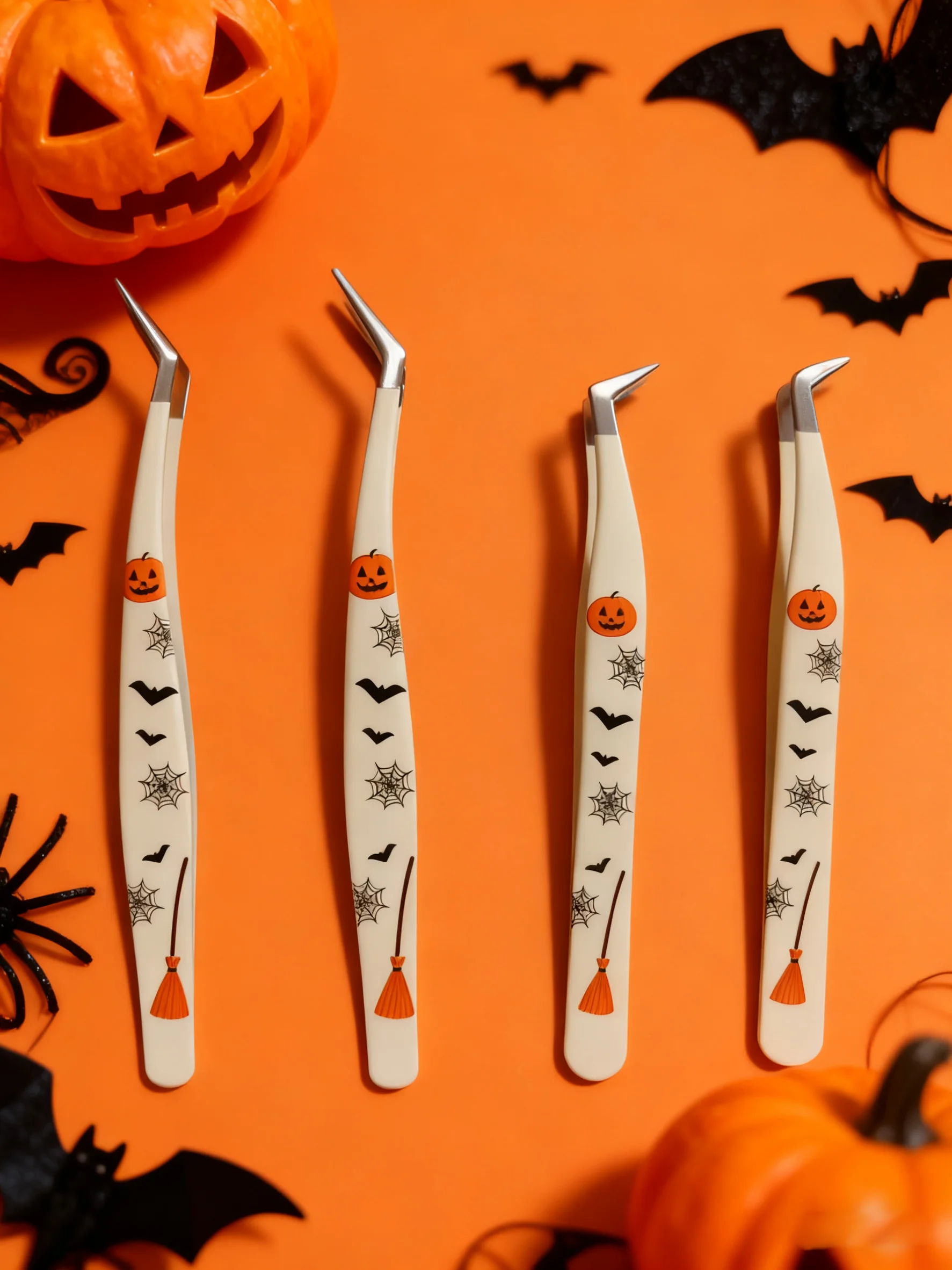 1/2/4pc pinças de halloween pinças de cílios de aço inoxidável enxertia remendos de cílios postiços auxiliares pinças portáteis