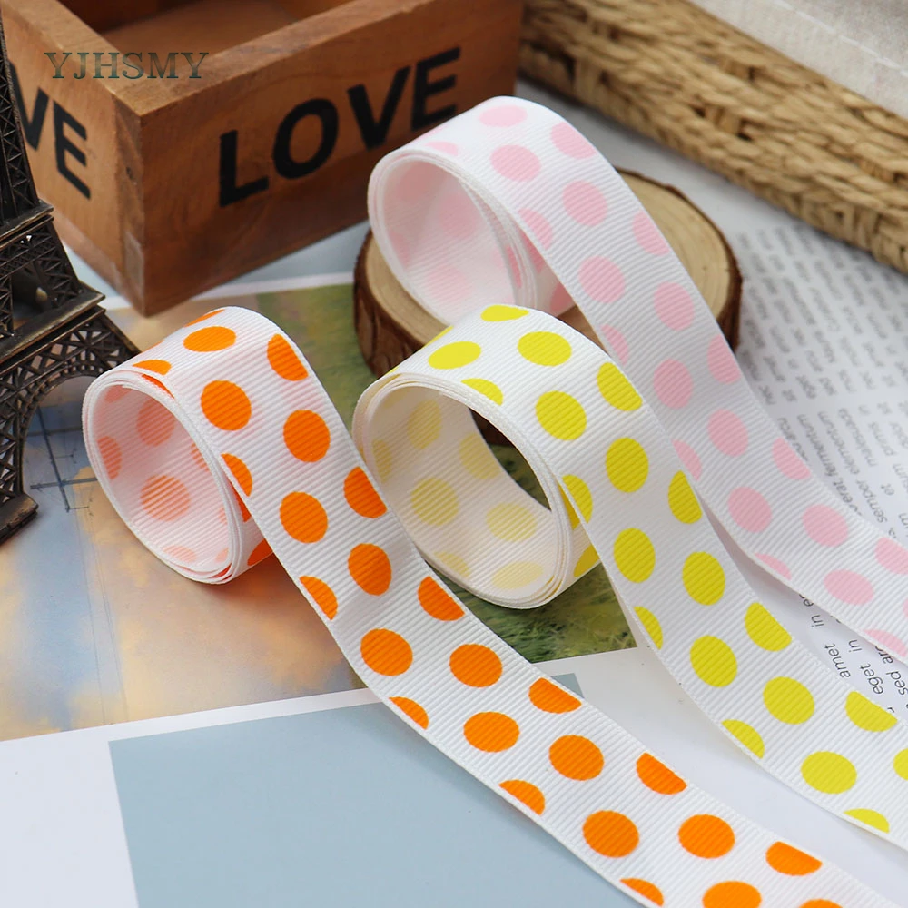 Dots Printed Grosgrain Ribbons,White Grosgrain Ribbons with Candy Colors Polka Dots for Hair Bows Gift Wrapping and Craft 1 Inch