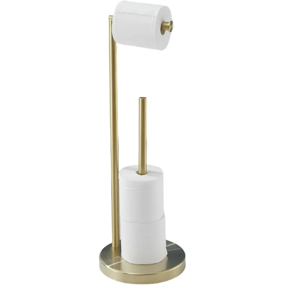 

Gold Brushed Metal Toilet Paper Stand with Spare Roll Storage