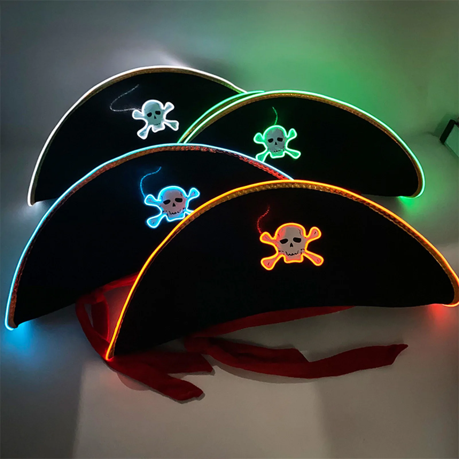Nouveau chapeau de Pirate LED unisexe avec os croisés de crâne lumineux éclairent un accessoire de Costume de bal de mascarade d'halloween pour adultes et enfants