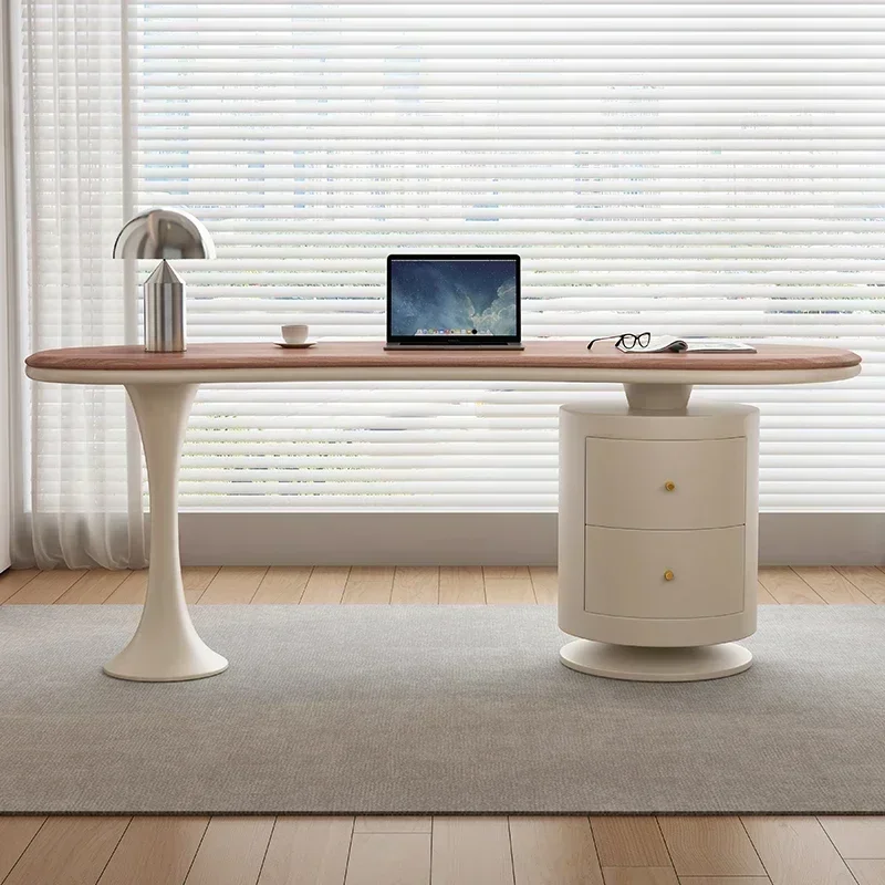 

··Office Computer Table Gaming Light Luxury Modern Cream Style Walnut Solid Wood Desk Office Computer Writing Desk Room Desks