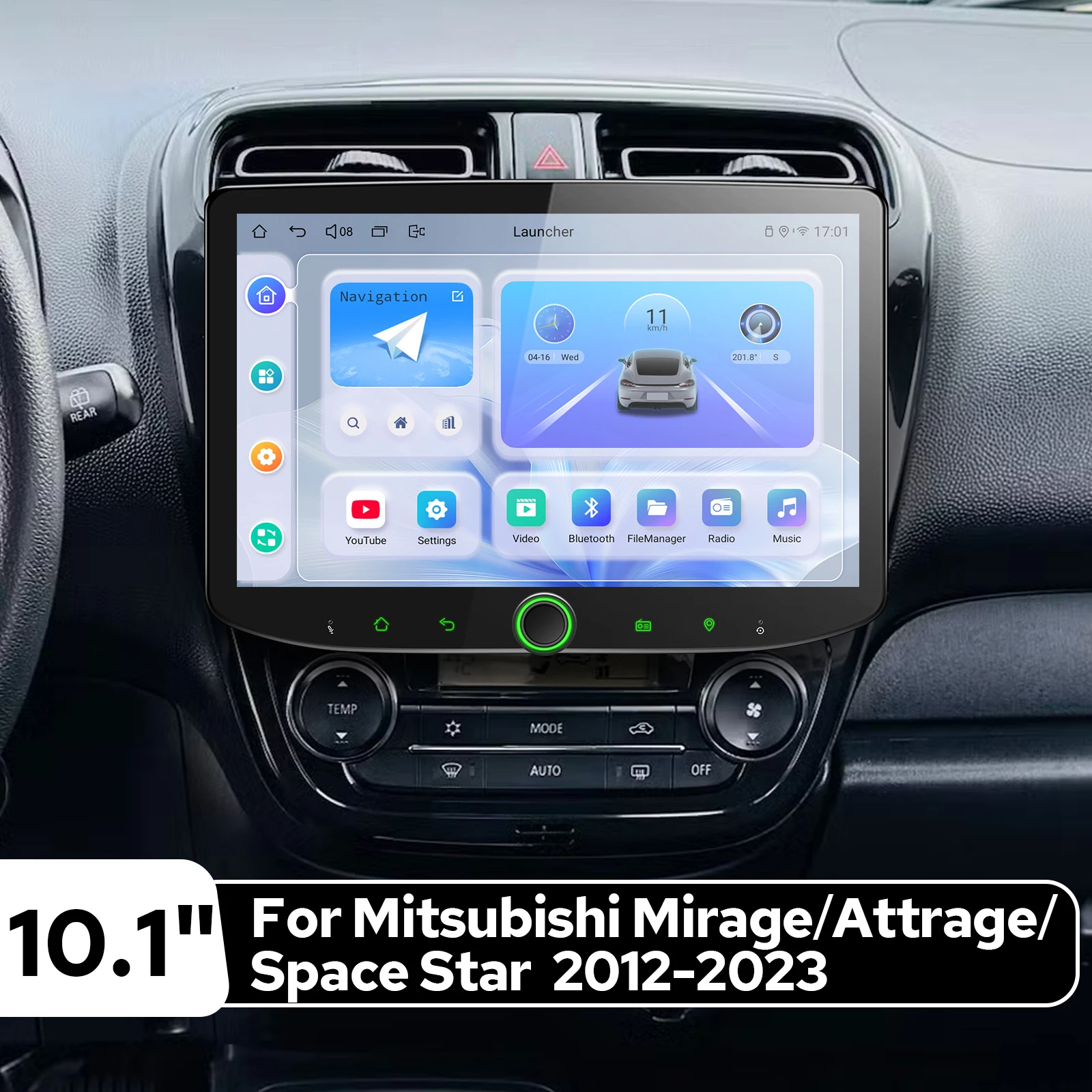 Rádio de Carro Android JOYING 10.1" para Mitsubishi Mirage/Attrage/Space Star 2012-2023, Tela Touch 1280x800, CarPlay, Android Auto