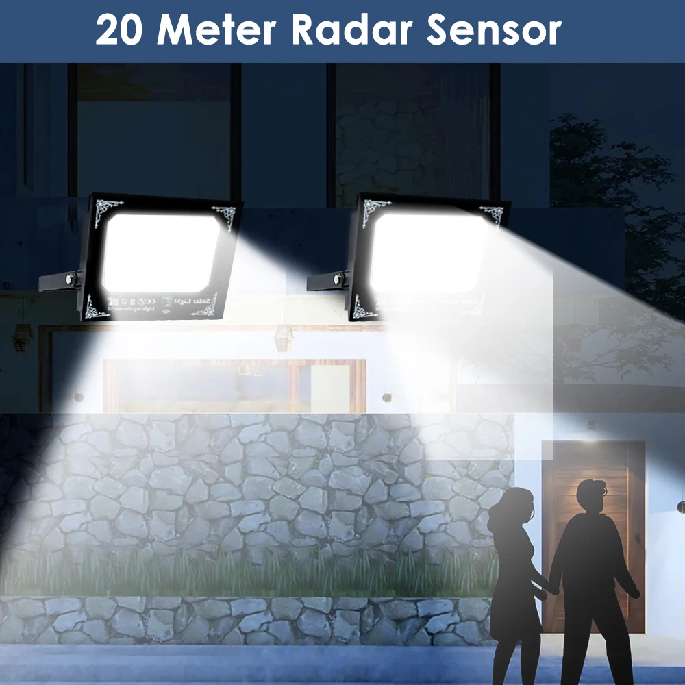واحد لاثنين من ضوء الفيضانات الشمسية في الهواء الطلق عن بعد، ضوء أمان شمسي مقاوم للماء تشغيل/إيقاف تلقائي، من الغسق إلى الفجر للفناء والشرفة والسقيفة