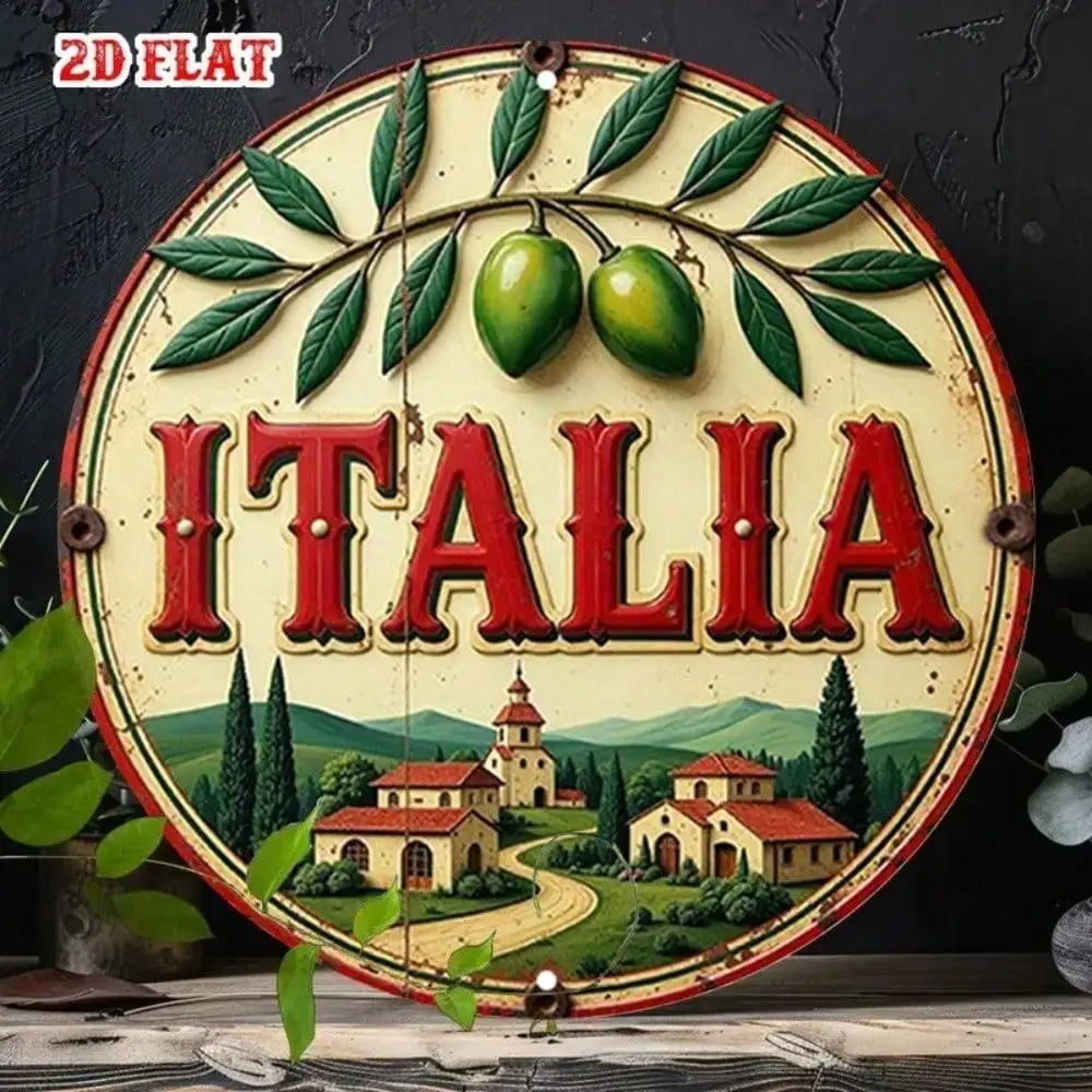 Vintage Metall-Blechschild 8x8 Zoll Italienische Villa Olivenküche Wandkunst Rustikale Retro-Dekoration für Zuhause Bar Café