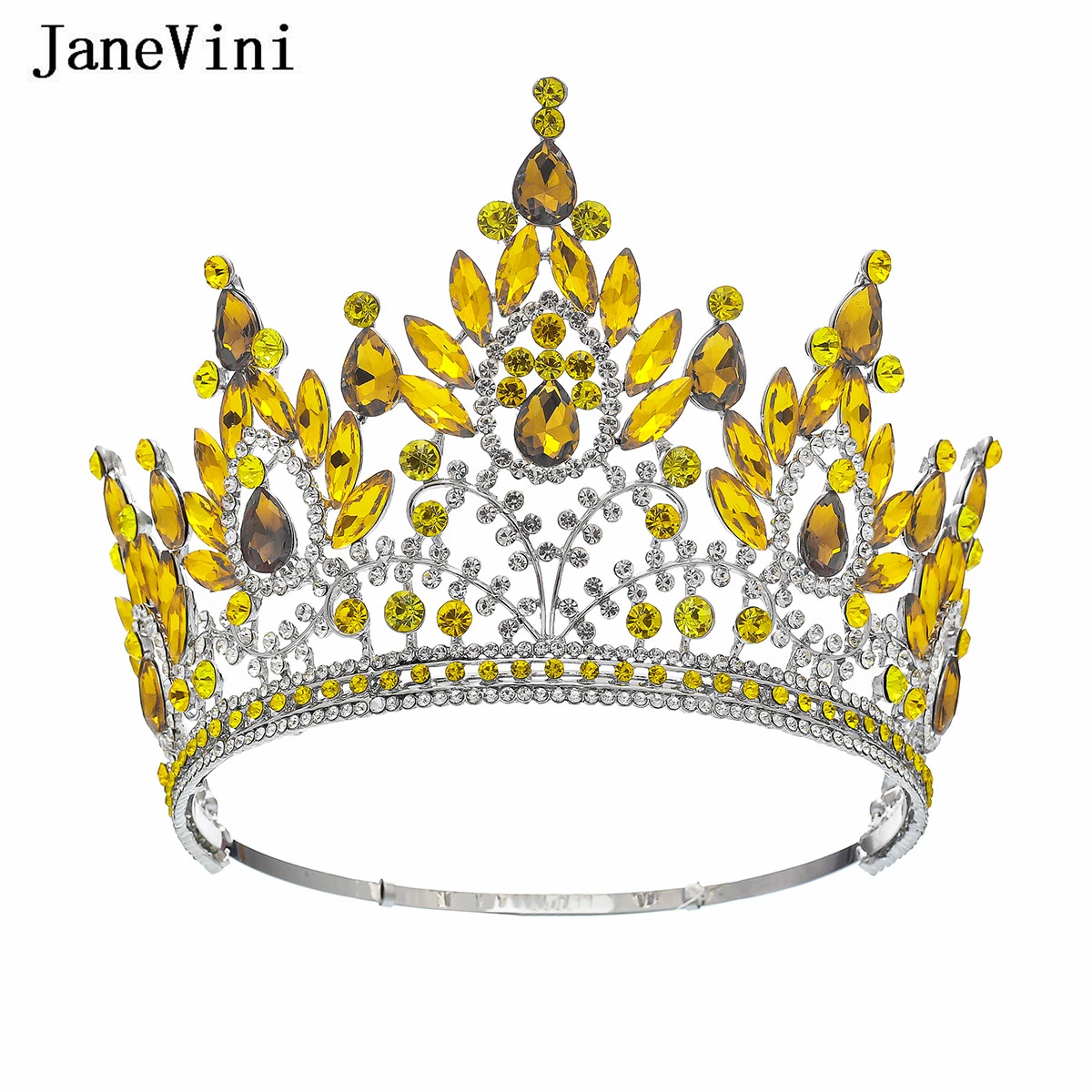 

JaneVini Sparkly Miss World Women Big Crown Luxury Red Jewelry Rhinestone Round Wedding Crowns and Tiaras Crystal Bride Headwear