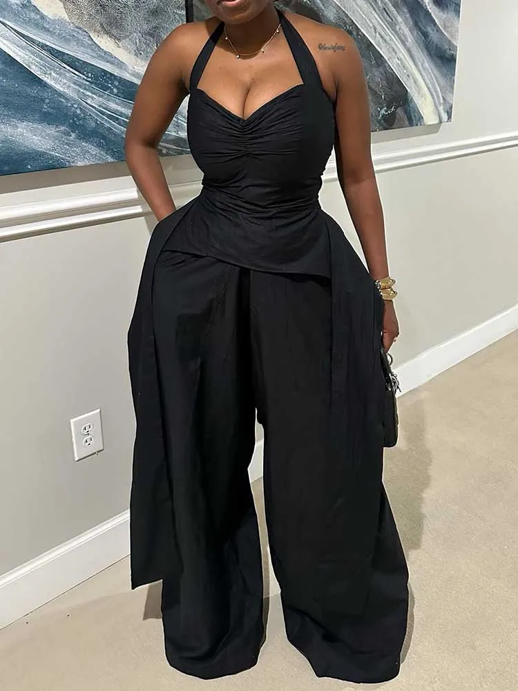 Elegant Formal Jumpsuits Women Halter Neck Full-length Jumpsuit Sexy  One-piece Outfit High Waist Female Sleeveless Long Jumpsuit - AliExpress  200000345