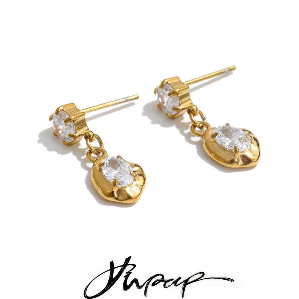 Yhpup Edelstahl Zirkonia Runde Guss-Tropfenohrringe Wasserdicht Eleganter Alltags-Ästhetik-Schmuck