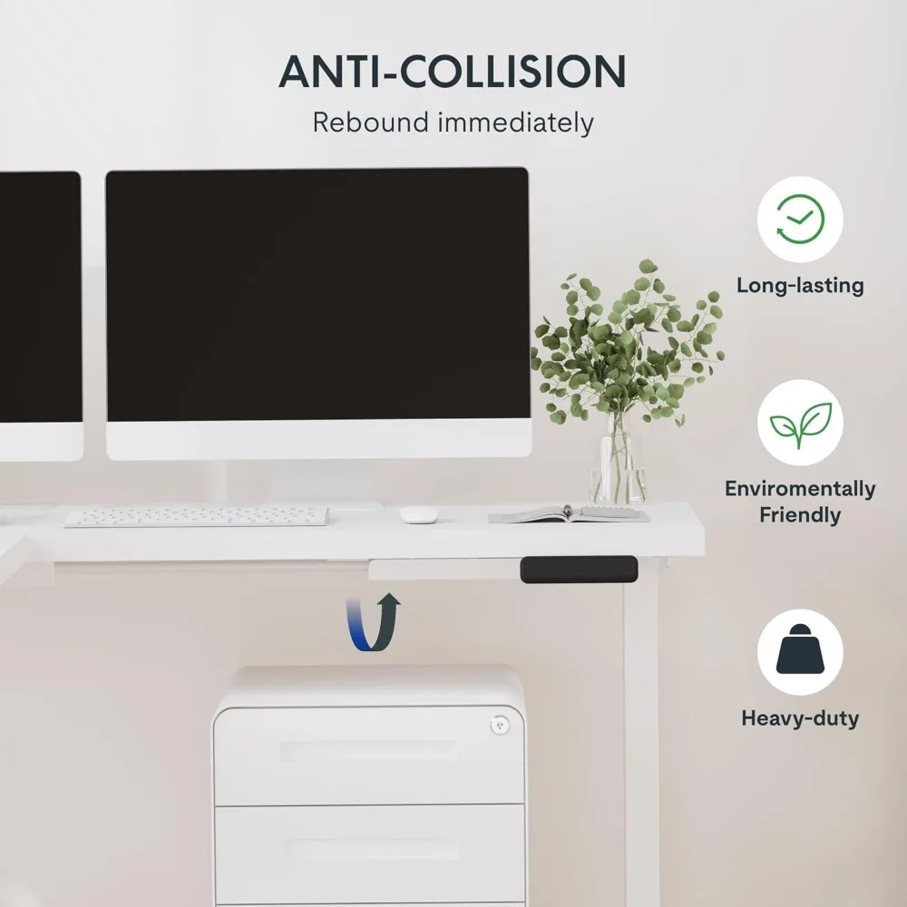 Mesa de canto elétrica ajustável, mesa de computador em forma de L de 63 x 48 com superfície de trabalho de nível dividido para escritório doméstico