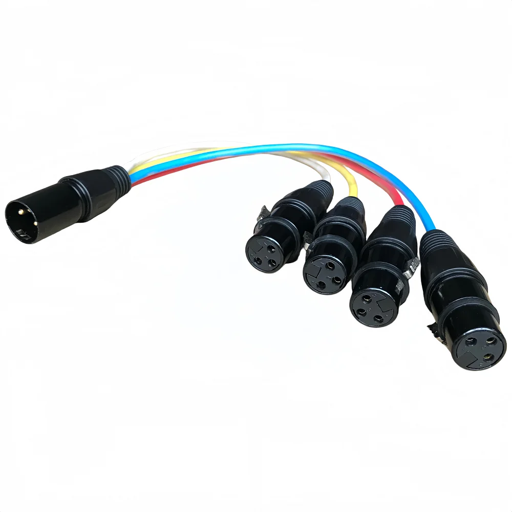 1 Male to 4 Female Xlr Splitter Cable (Multi-Channel Xlr Y-Cable), Balanced Audio / Dmx512 Lighting Signal Cable, Standard Three-Core Xlr (Xlr3) Interface, 30cm Jumper Cable