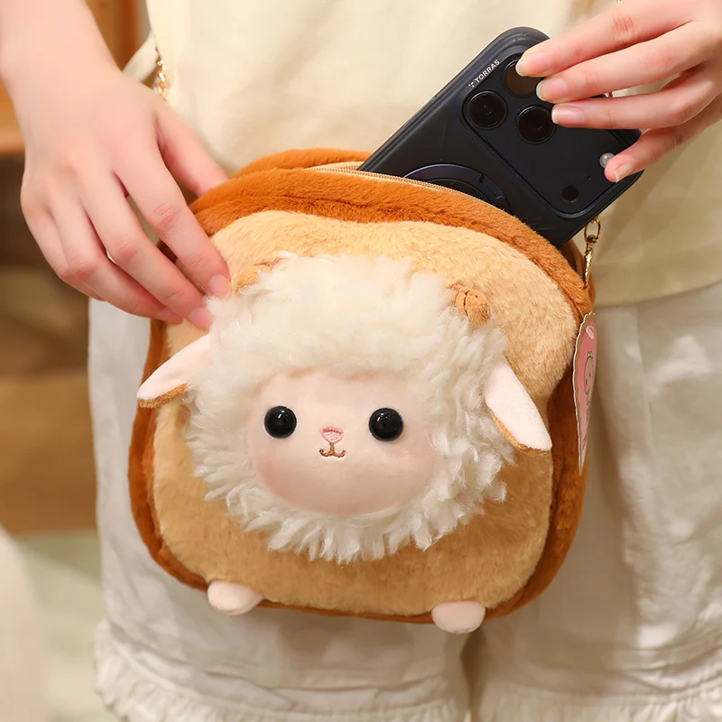 Soft Plush Toast Sheep Shoulder Bag Cute Bread‑Sheep Design Chain Crossbody Purse Mini Phone Coin Pouch Daily Travel Bag Gift