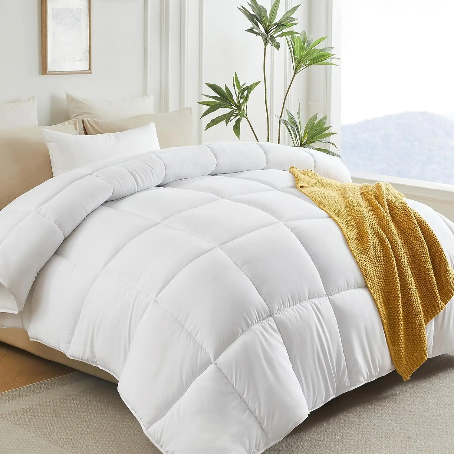 Super King Down Alternative Comforter, All Season Duvet Insert with Corner Tabs, White 120x120 Inches