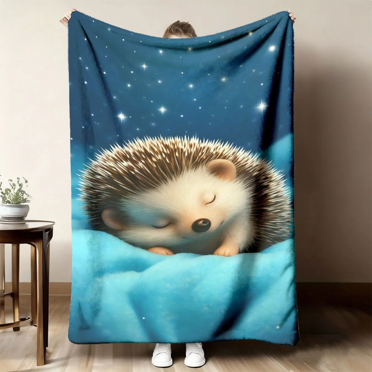 Sweet Hedgehog Throw Blanket Adorable Animal Art Cozy Warm Comforting Gift Decorative Bedding Blankets Couch Sofa Chair Travel