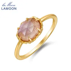 LAMOON Natrual Gemstone Strawberry Quartz Labradorite Ring For Women 925 Sterling Silver Gold Plated Fine Jewelry Accessories