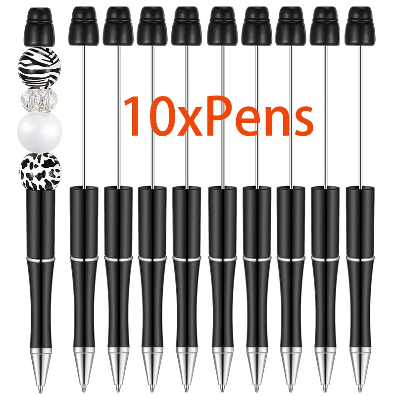 

10Pcs Beadable Pen Black Bead Ballpoint Pen Gel Ink Pen DIY Art Crafting Writing Pens for Home