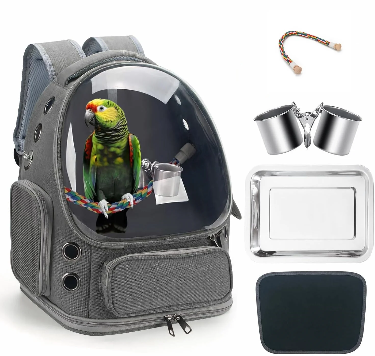 

Portable Bird Cage Parrot Backpack Carrier Travel with Perch Cups Clear Window for Birds Cockatiel for Vetting Camping Hiking