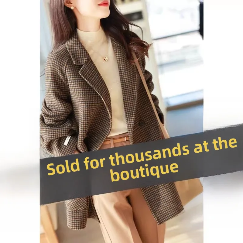 

Women's Tweed Coat with Che Pattern And Suit Collar Long Sve Commute Sle Slim Fit Outerwear Button lin Spring Season