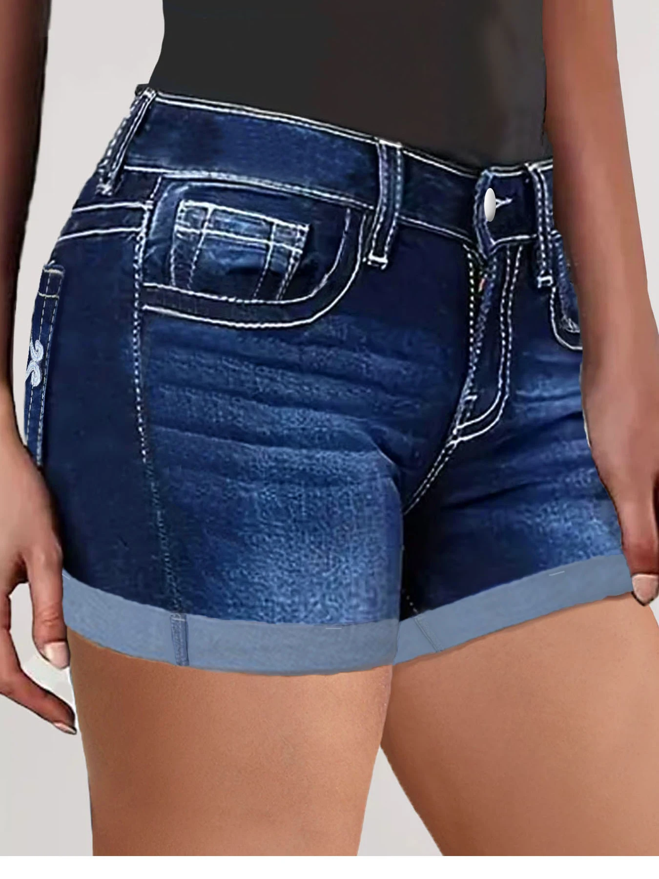 الأزرق حجم كبير حقيبة الظهر المطرزة كرة لولبية الدنيم السراويل عالية الخصر مرونة عارضة الخروج كبيرة الحجم الدنيم السراويل #5