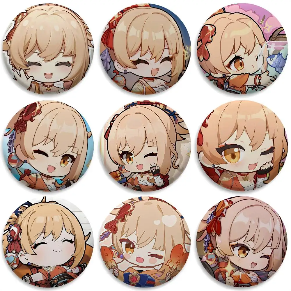 

Yoimiya Cute Genshin Impact Badges Round Exquisite Badge Brooches Creative Pins For Clothes Hat Backpack Gift Accessories