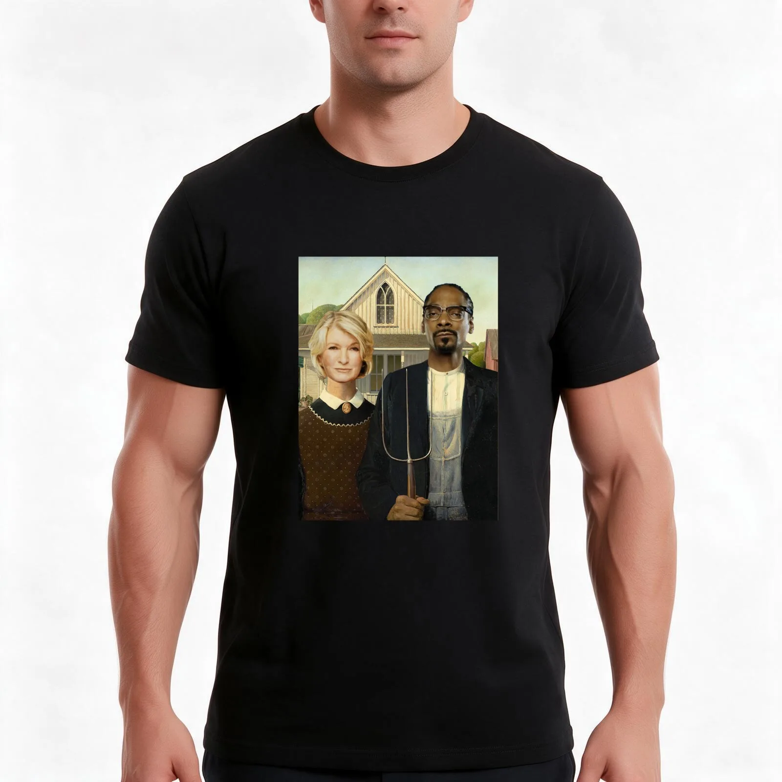 Snoop Martha American Gothic T-Shirt, Summer Casual Cotton Tee, Oversized Streetwear Tops, Vintage Graphic Print, 100% Cotton