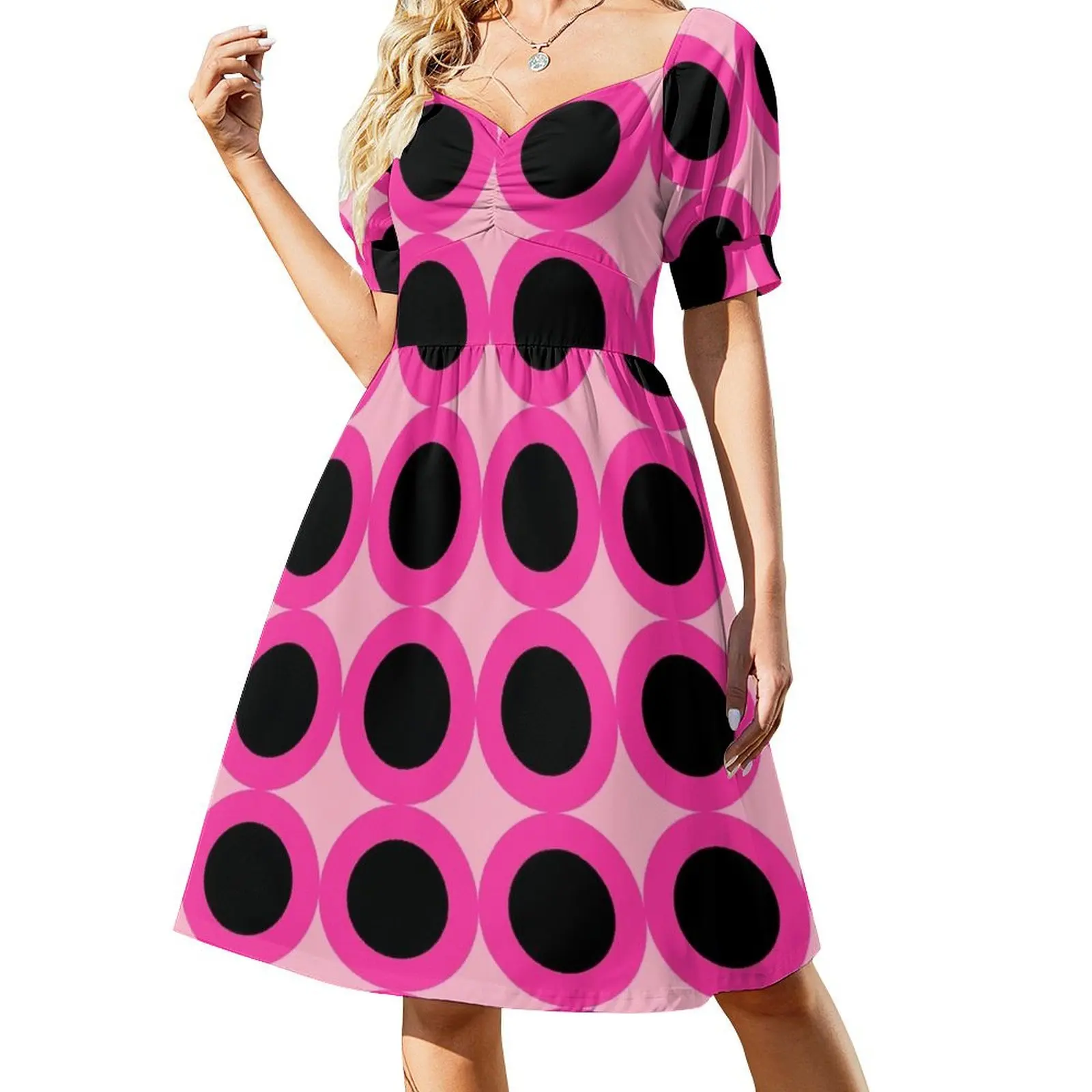 

Hot Pink Short Sleeved Dress evening dress ladies dress for women summer