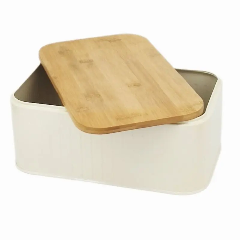 A74E-Ventilated Kitchen Container In Metal With Bamboo Lid, For Bread Storage Airflow Preservation For Bread Box