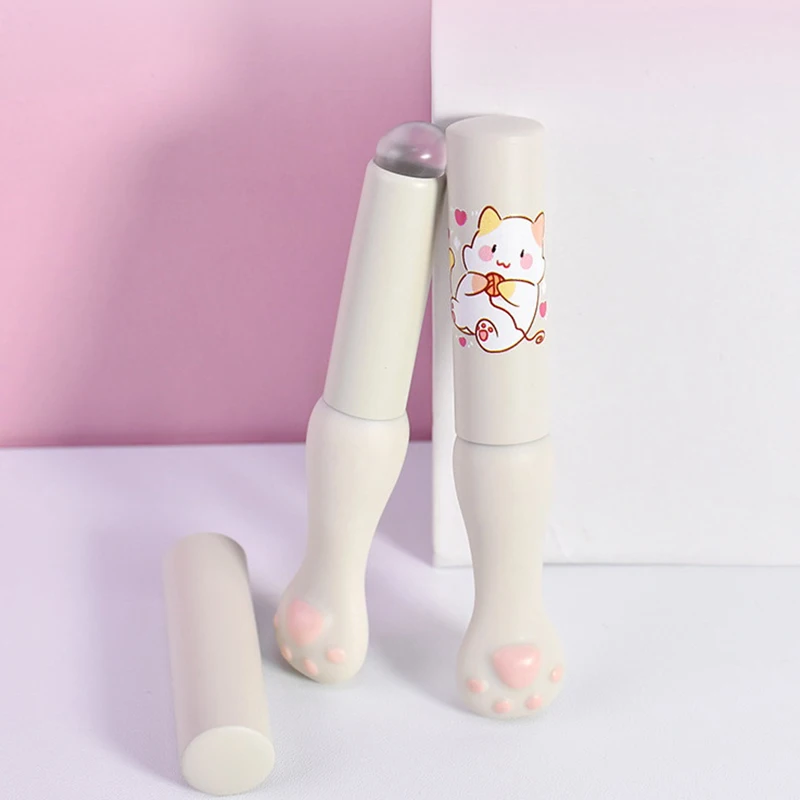 1pc Cat Paw Make Up Brushes Silicone Lip Brush With Cover Angled Concealer Brushes Lip Balm Gloss Angled Head Concealer Brushes
