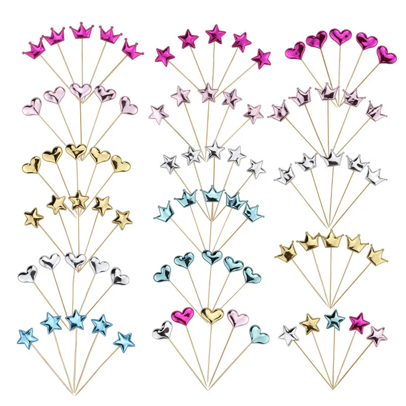 Cake Topper Crown Heart Star Head Birthday Decoration Fruit Dessert Toothpick Baby Shower Wedding Party Supplies 40pc/lot