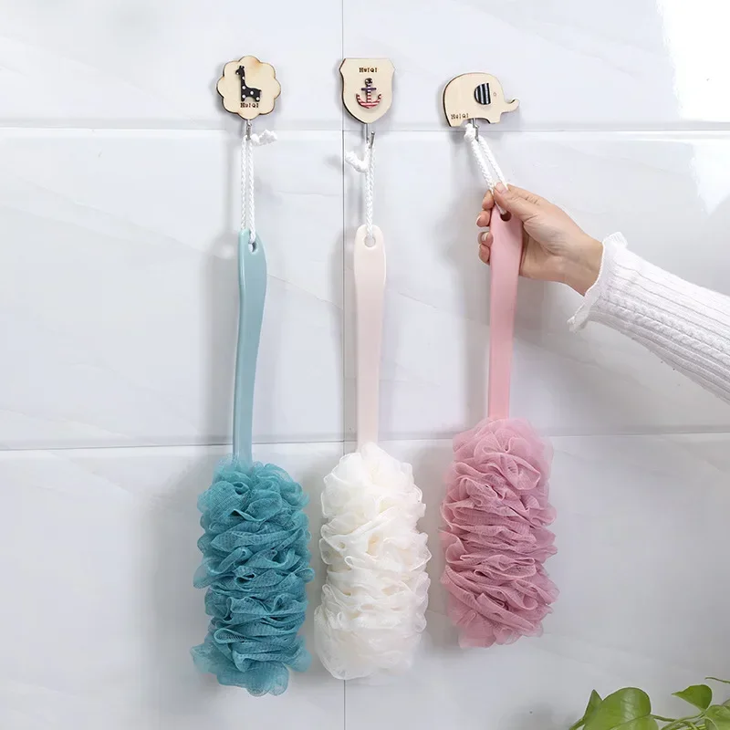 Heallor New Body Bath Shower Scrubber Brushes Long Handle Hanging Soft Mesh Back Sponges Bathroom Shower Brush Body Cleaning Acc