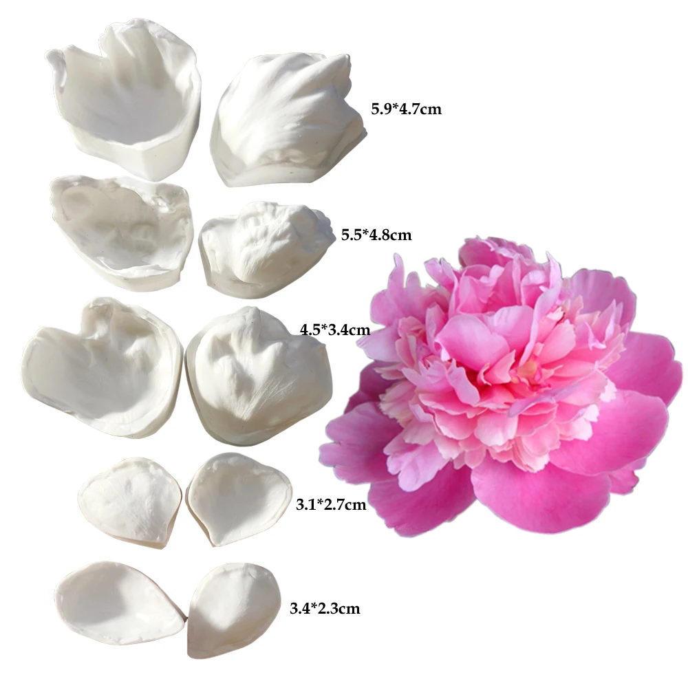 10pcs/set Peony Petal Silicone Veiner Mold DIY Handmade Fondant Flower Clay Form Mould Cake Decorating Tools Baking Accessories