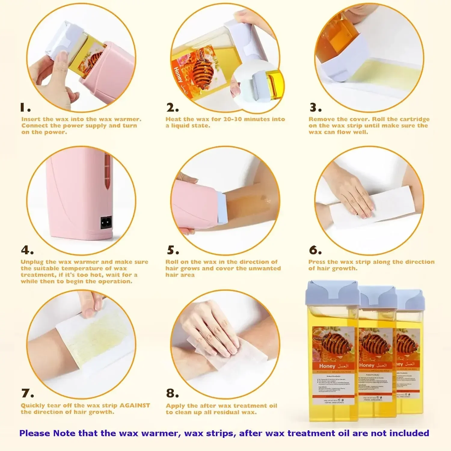 2026 Roll On Waxing Kit For Hair Removal All Skin Types Heater Waxing Hot Cartridge Honey Hair Removal Wax Roller Set Unisex view 6
