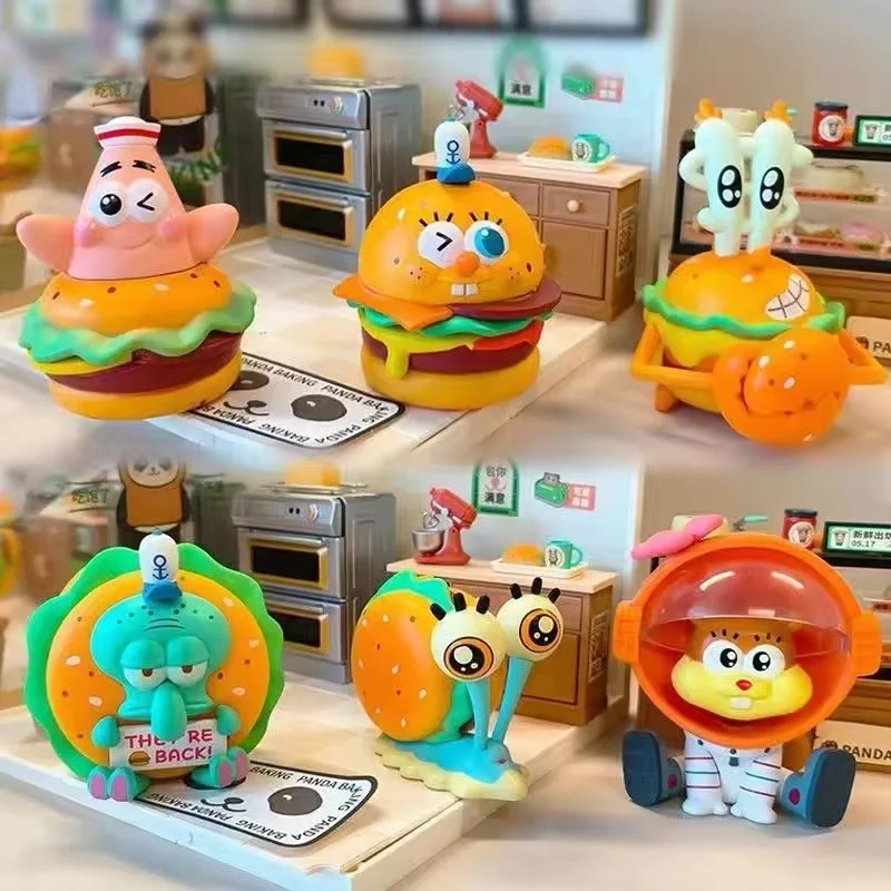 Spongebob Patrick Gary Sandy Delicious Crab Burger 6pcs/Set Blind Box Figure Collection Model Toys Children'S Birthday Gifts