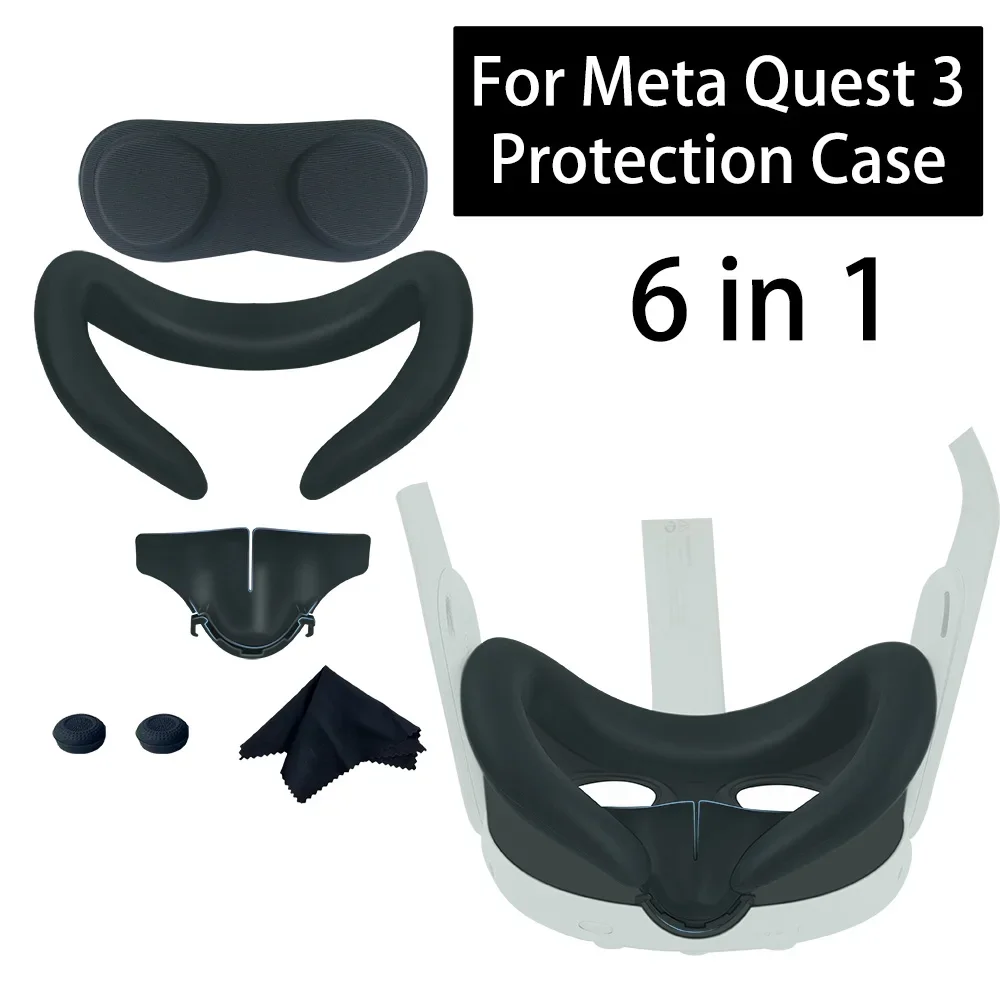 Juste de protection qualifiée ale en silicone pour Meta Quest 3 VR, 3 accessoires, coussretours d'ombrage, housse anti-ald, 6 pièces