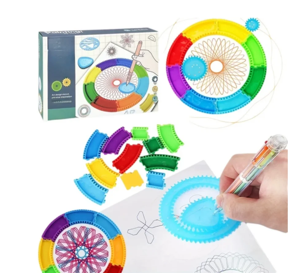 재미있는 스피로그래프 드로잉 장난감 세트, 맞물림 기어 및 플레이트 기하학 자, 창의적인 교육용 어린이 DIY 아트 공예 자 장난감