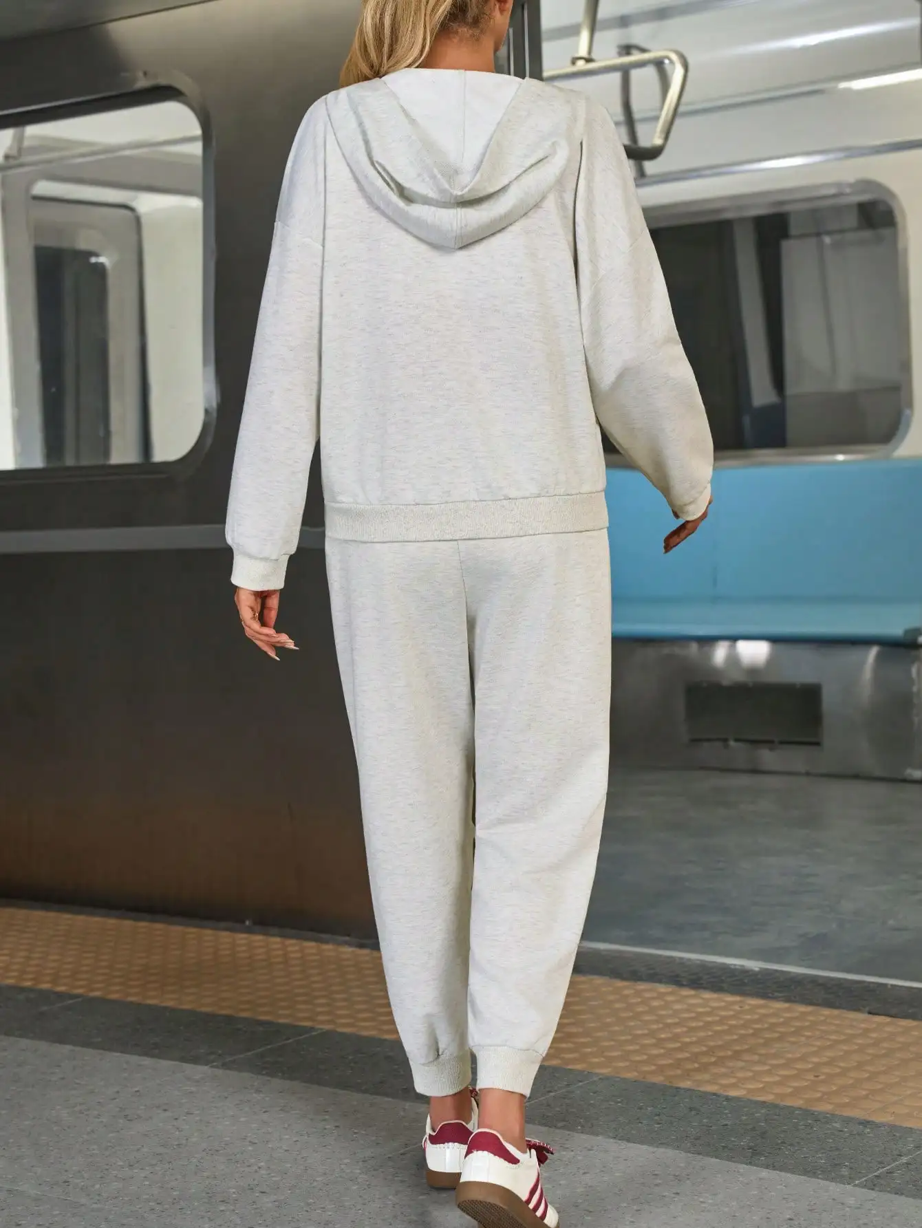 Fisoew ニットハーフジップトップ + エラスティックカフジョガーセット |   カジュアルスポーツウェア、スリムフィットヨガウェア、多用途で快適なラウンジウェア