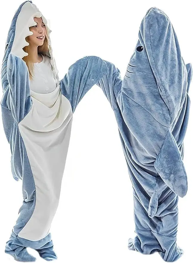 New Shark Sleeping Bag Sand Sculpted Shark One Piece Pajamas Flannel Blanket Wearable Shark Blanket Homewear Casual Cozy Pajamas