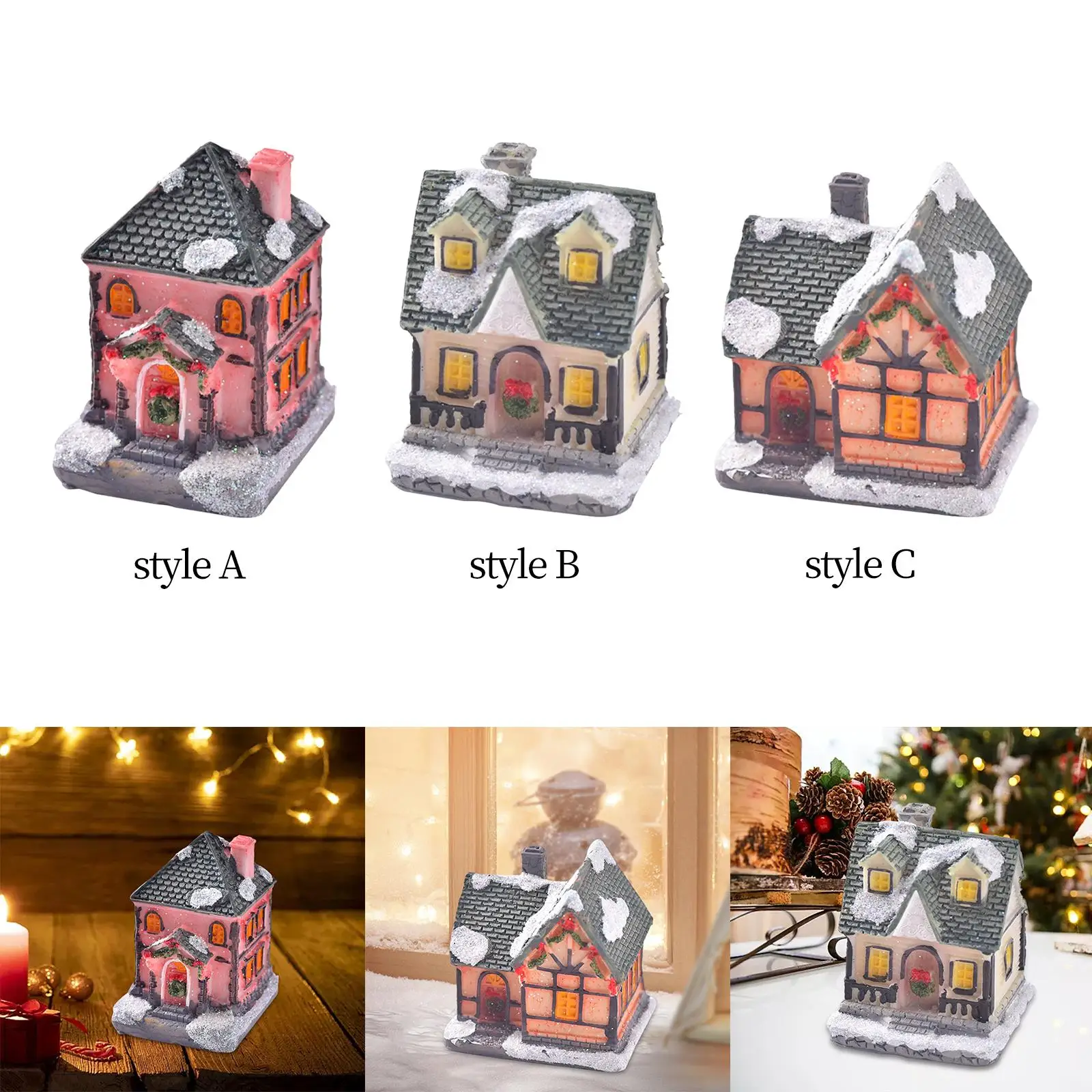 Christmas Snow Village LED Ornaments Sculpture Holiday House Decoration Arts Landscape Gifts Dollhouse for Home Table