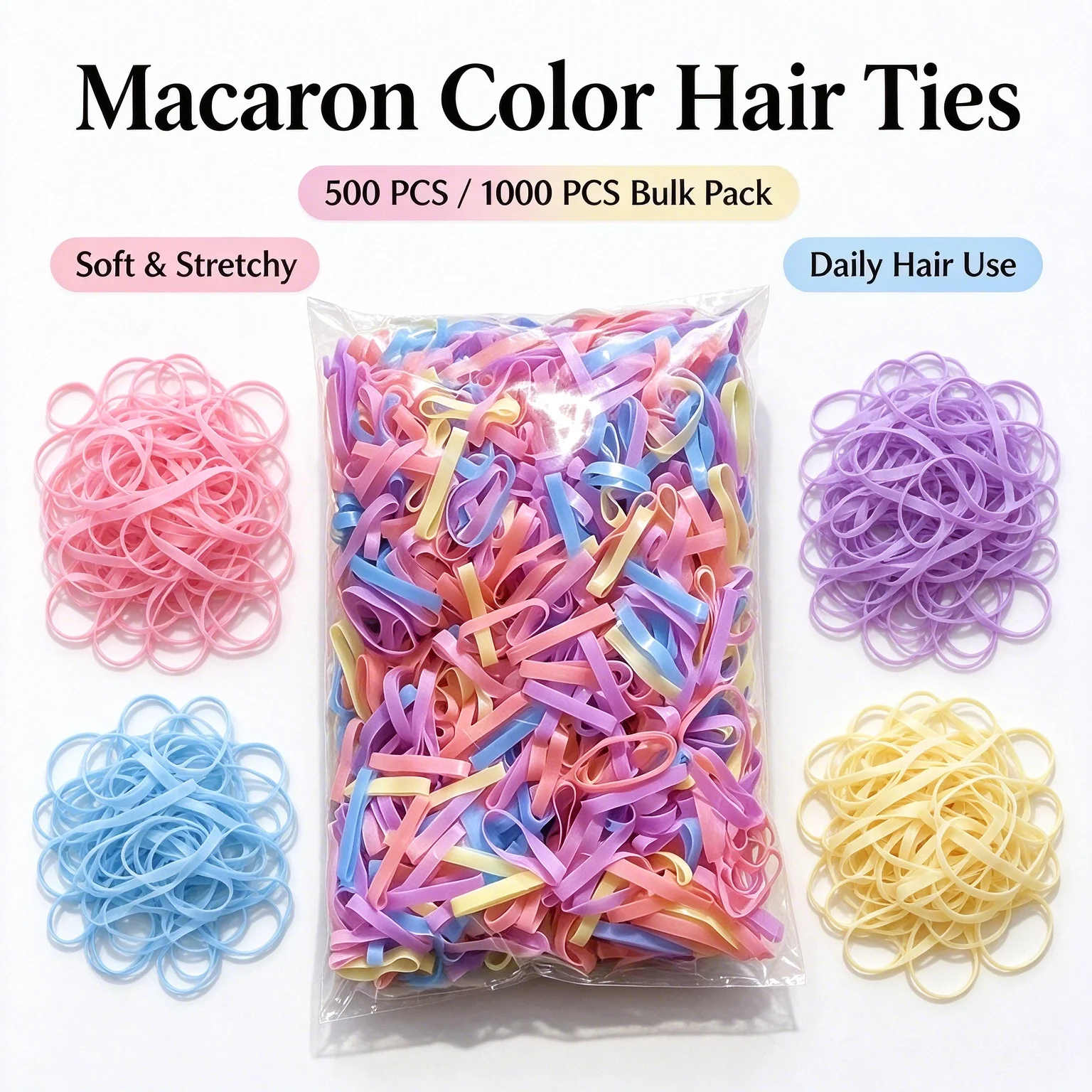 Disposable Rubber Hair Bands Macaron Color Elastic Hair Ties Ponytail Holder Girls Hair Accessories Bulk 500/1000Pcs