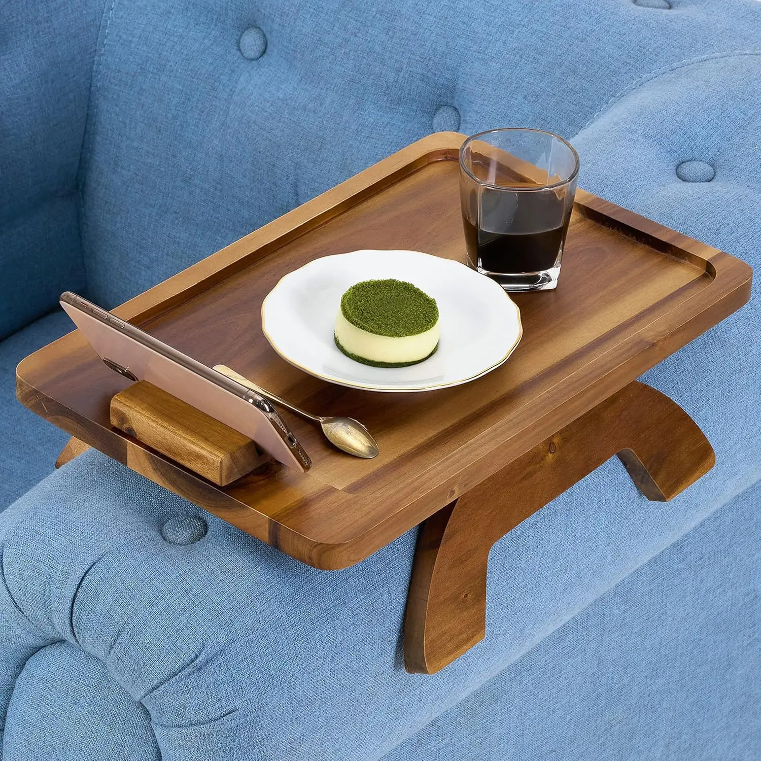 

Wooden sofa tray Foldable armrest rack Household side mobile phone holder Afternoon tea dessert tray