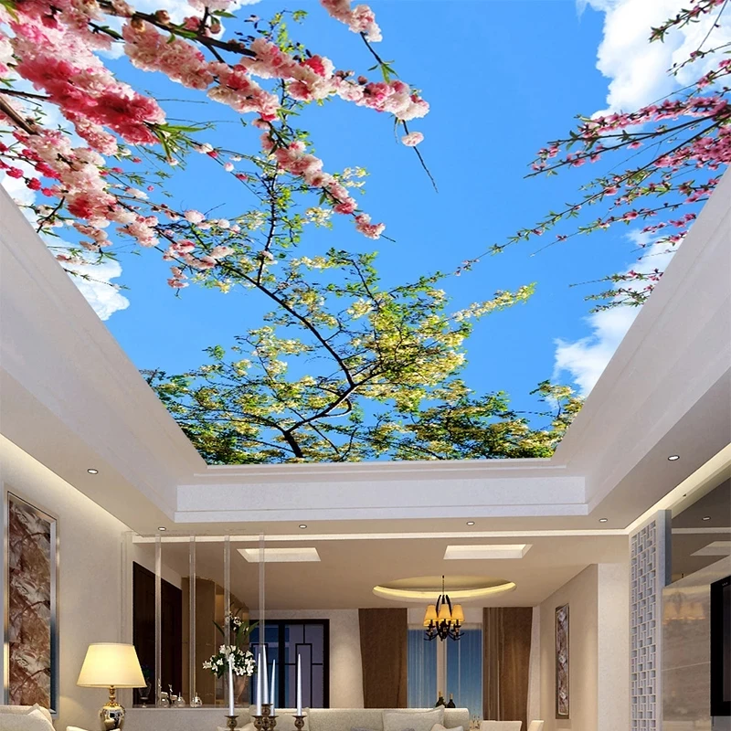 Custom Photo 3D Ceiling Wallpaper Peach Blossom Mural Home Decoration tree woods Living room sofa TV background wall restaurant