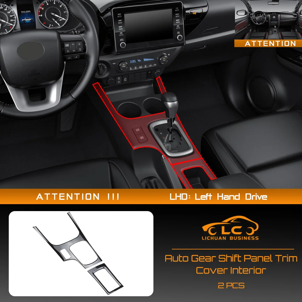 

2pcs Stainless Steel Carbon Fiber Color Auto Gear Shift Panel Trim Cover for Toyota Hilux Revo Rocco Conquest 2015-2021