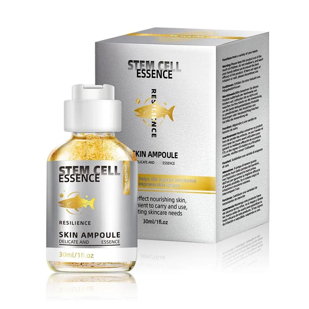 Gold Flake Salmon DNA Stem Cell Facial Ampoule Serum Deep Moisturizing Enhance Skin Elasticity Fades Fine Lines Skincare