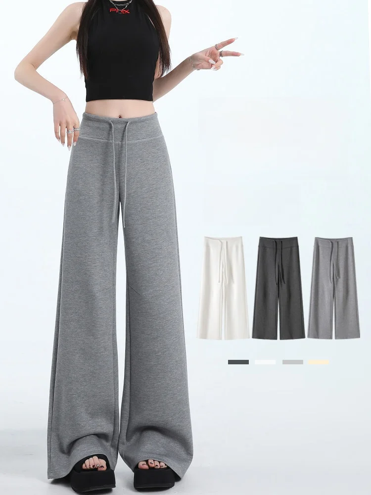 Lulu ey Women's Yoga Pants Spring 2026 Wide Leg Flared Sports Casual Sweatpants High Waist Comfortable Polyester Blend