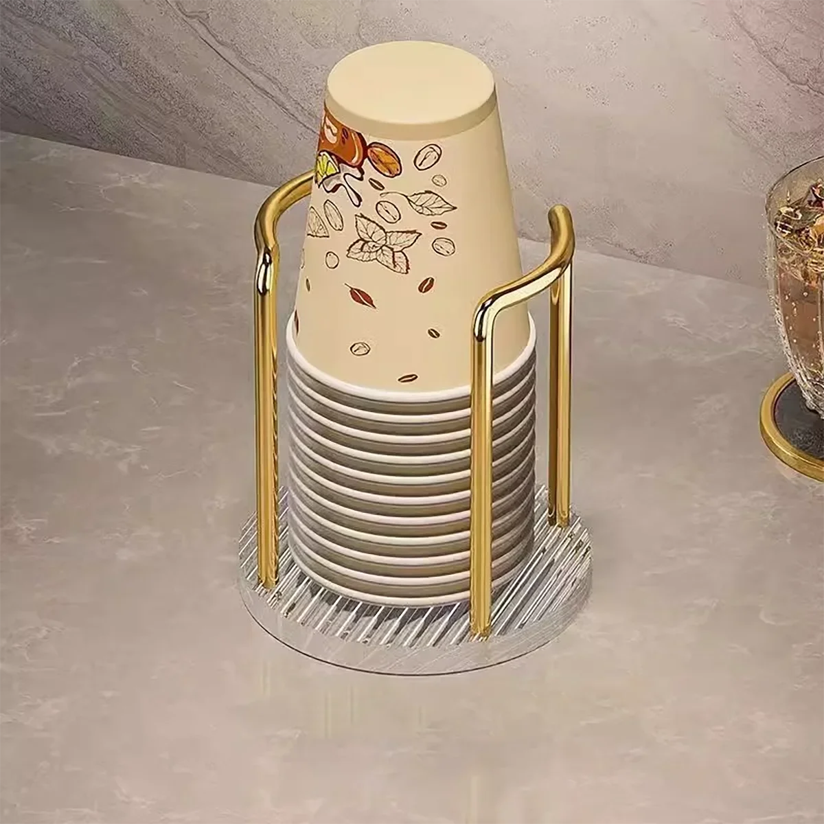 Luxury Disposable Cup Storage Holder Water Tea Cups Dispenser Rack Shelf with Longer Stick Mug Display Stand Home Organizer