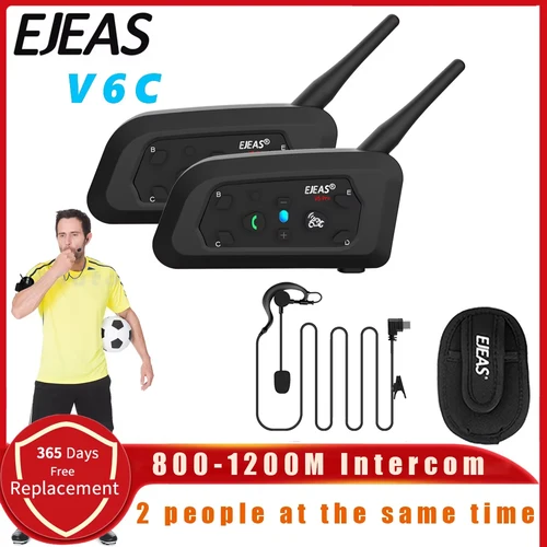 EJEAS V6C RPO casco de árbitro de fútbol profesional intercomunicador de bicicleta auriculares Full Duplex inalámbrico 1200M BT juez oído interfono