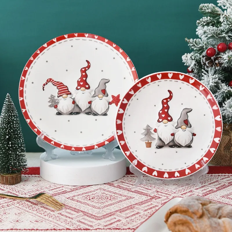

Nordic Creative Round Christmas Ceramic Plate Relief Santa Claus Plate Ceramic Tableware Home Kitchenware Holiday Decorations